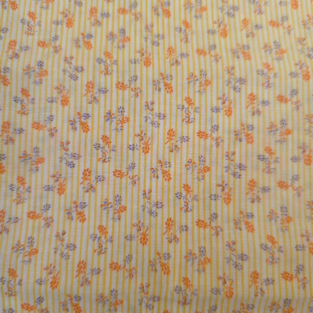 Cotton Fabric Yellow Stripe Floral Ditsy Print 44in x 1yd